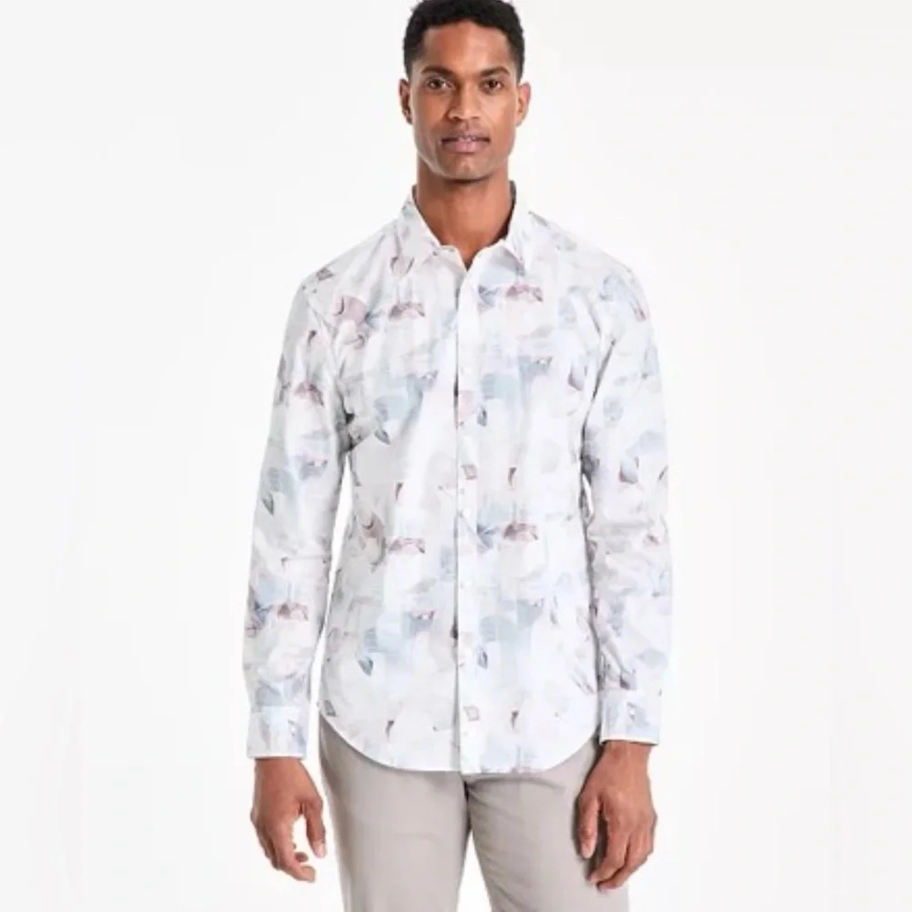 Men’s NWT ALFANI Regular-Fit Abstract Light Wave Print Button Down Shirt, Sz XL - Picture 2 of 8